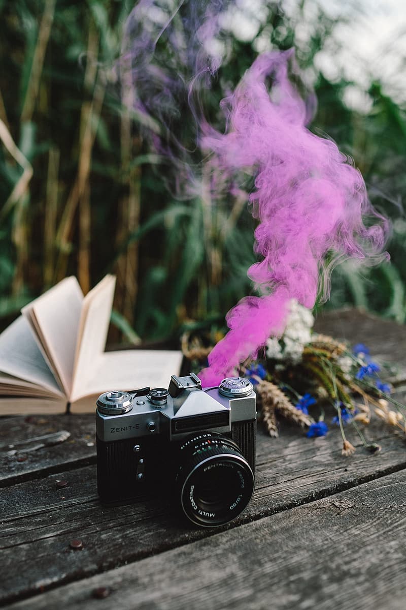 Courtesy of Creative Commons, Colorful-Smoke-Bomb-Book-And-Vintage-Camera